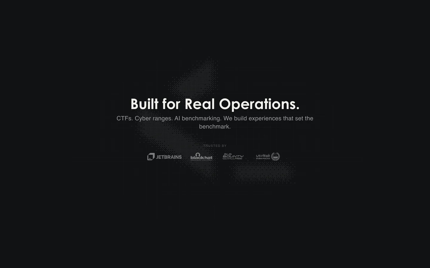 The CTF.ae home page: Built for Real Operations, trusted by JetBrains, Black Hat MEA, Bug Bounty Village and Dubai Police