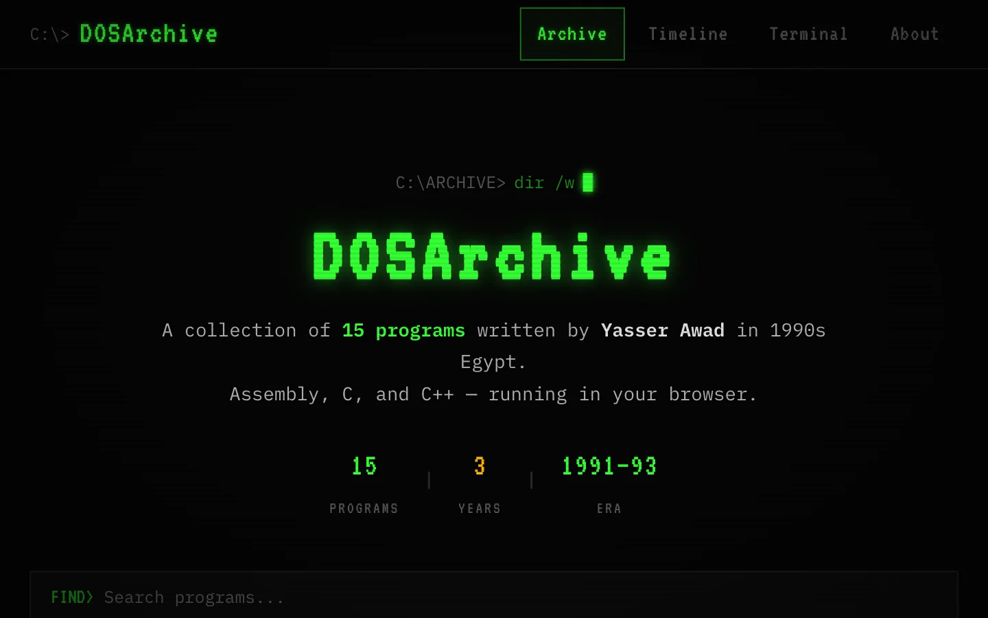 DOSArchive: 15 programs by Yasser Awad, 1991 to 1993