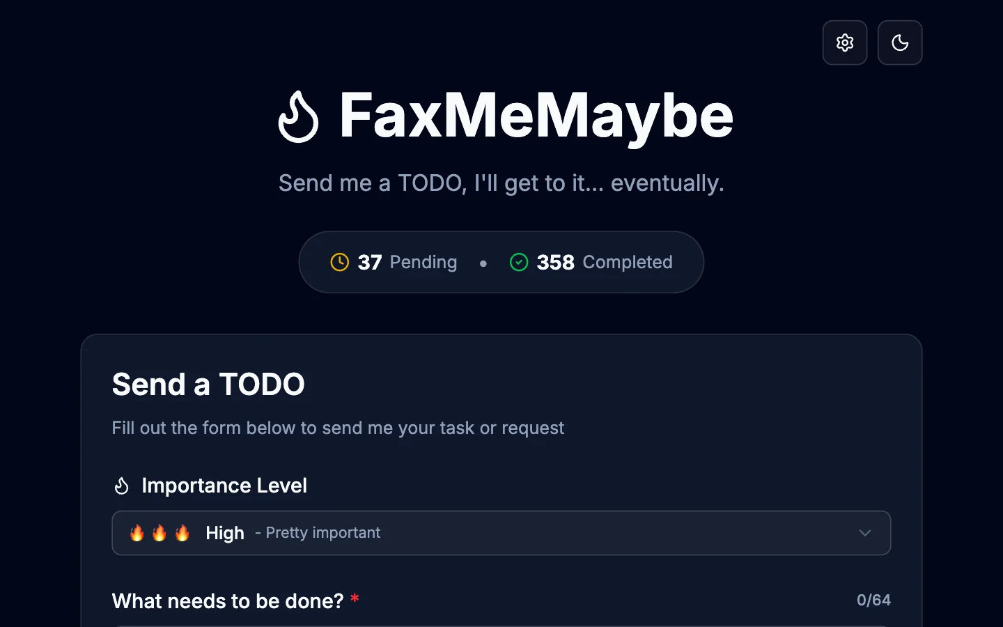 FaxMeMaybe form: send me a TODO, with importance and due date